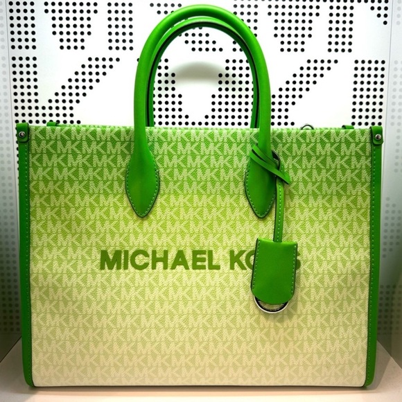 Michael Kors Mirella Medium Ombré Logo Tote Bag Jungle Green - Picture 2 of 9